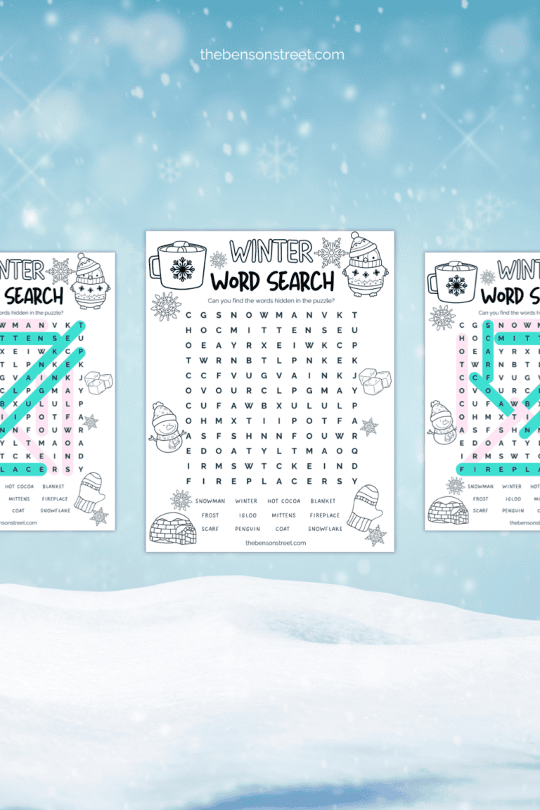 Free Winter Word Search with coloring elements printable