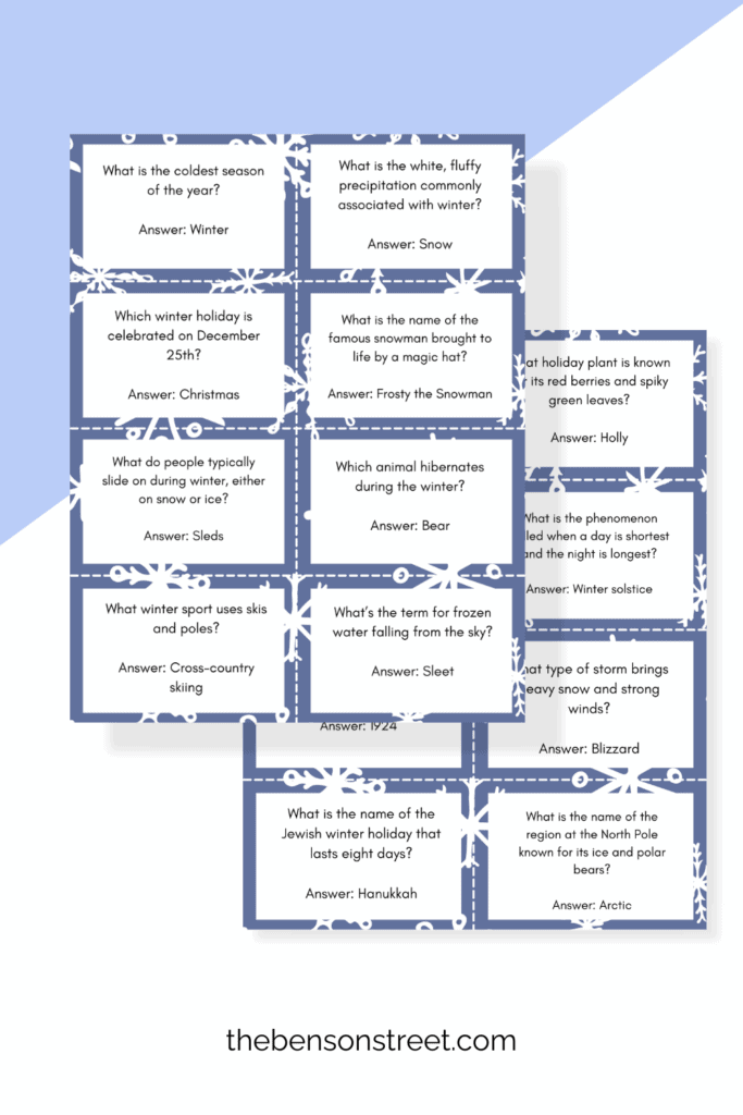 Free Winter themed Trivia and Answers printable file