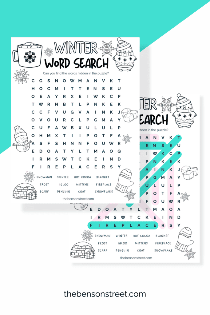 Free to Print Winter Word Search with coloring