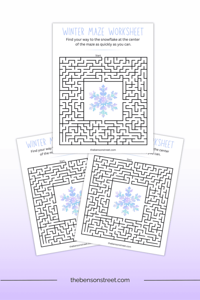 Free to print Snowflake Winter Maze Worksheet