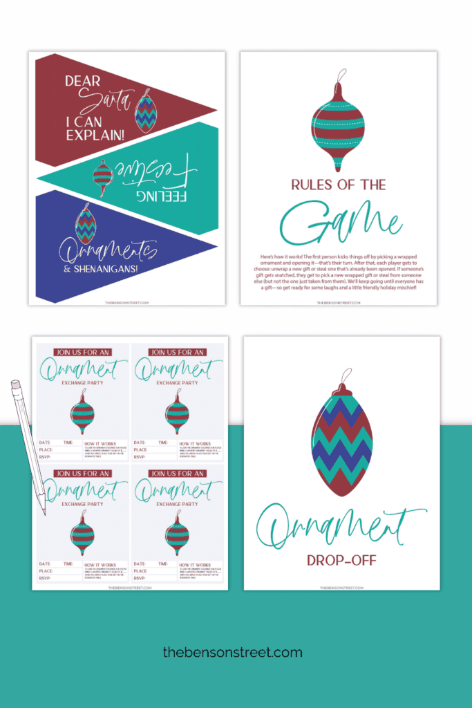 Fun Printables for an Ornament Exchange Party with invites rules and more