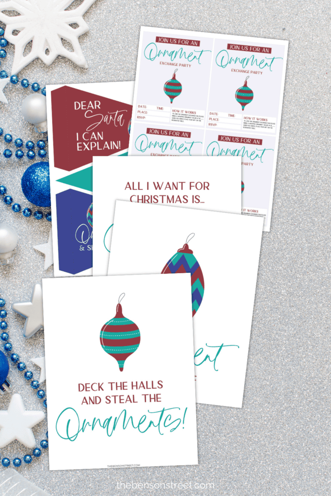 Fun and Free Printables for an Ornament Exchange Party with invites, decorative prints, rules and more