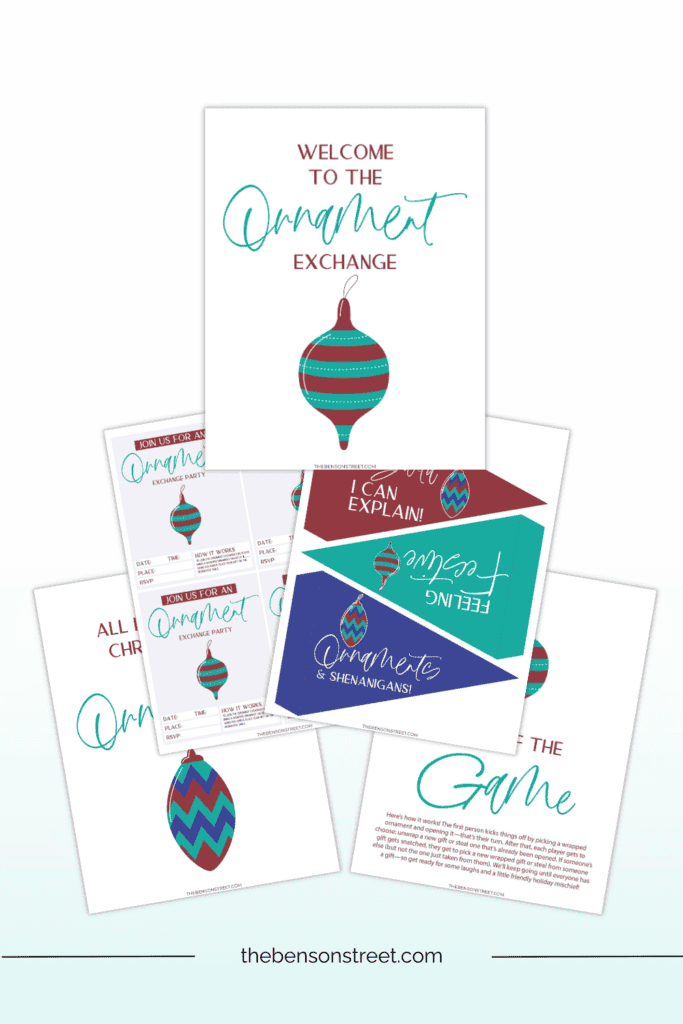 Fun and Free Printables for an Ornament Exchange Party with invites rules and more