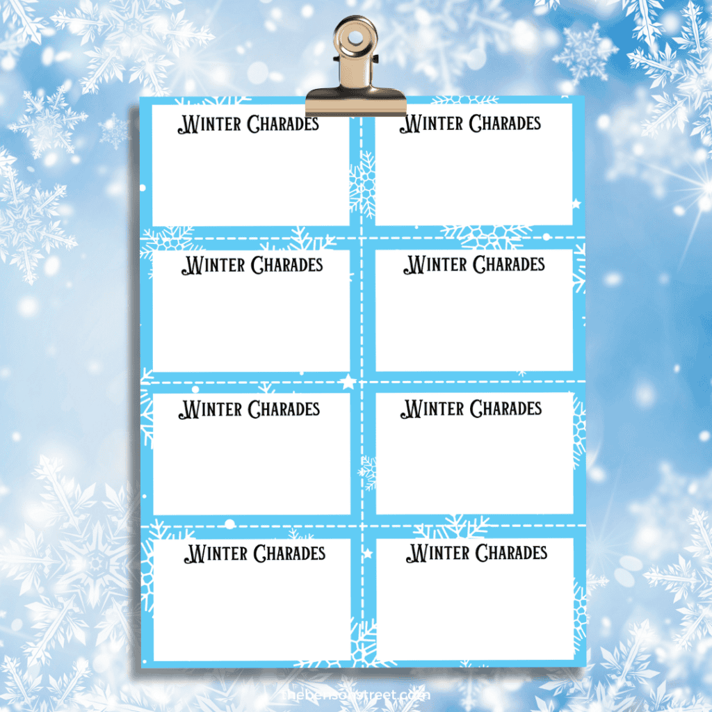 Printable Winter Charades Clue cards