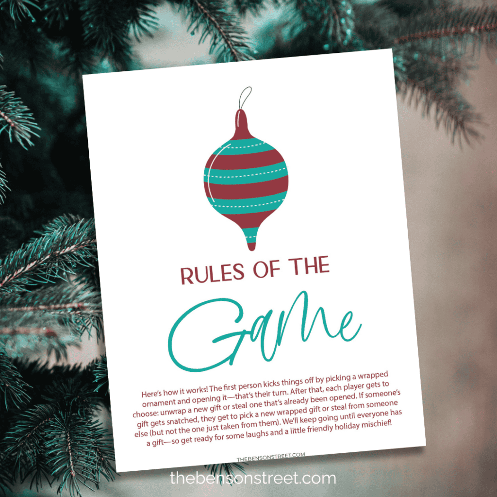 Rules of the game for an ornament exchange party game