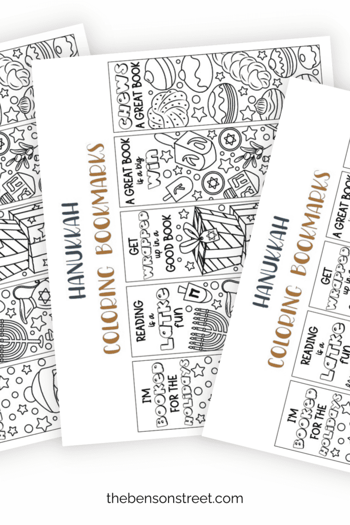 Set of Free Printable Hanukkah Coloring Bookmarks