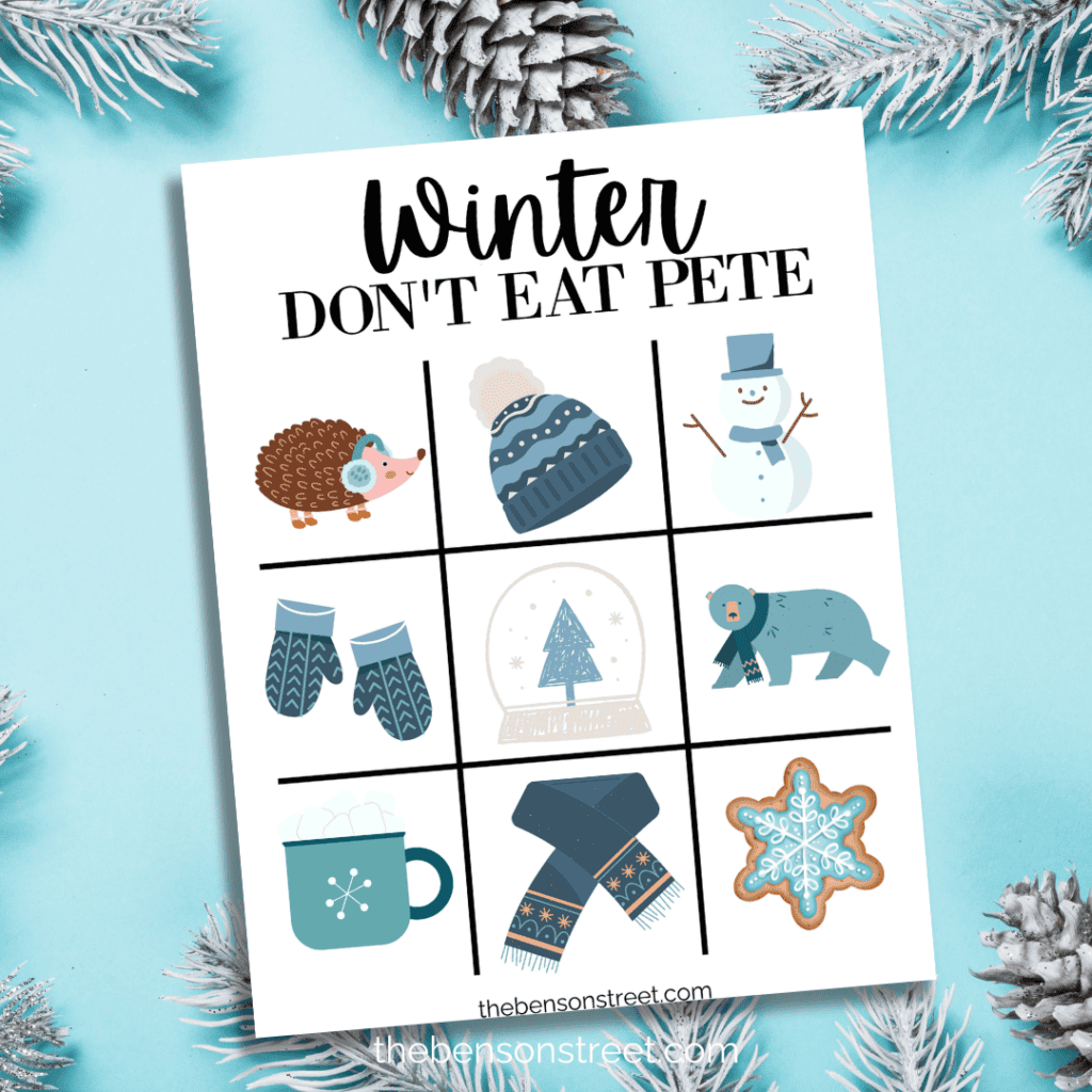 Winter Themed Don't Eat Pete Game Board Printable for free