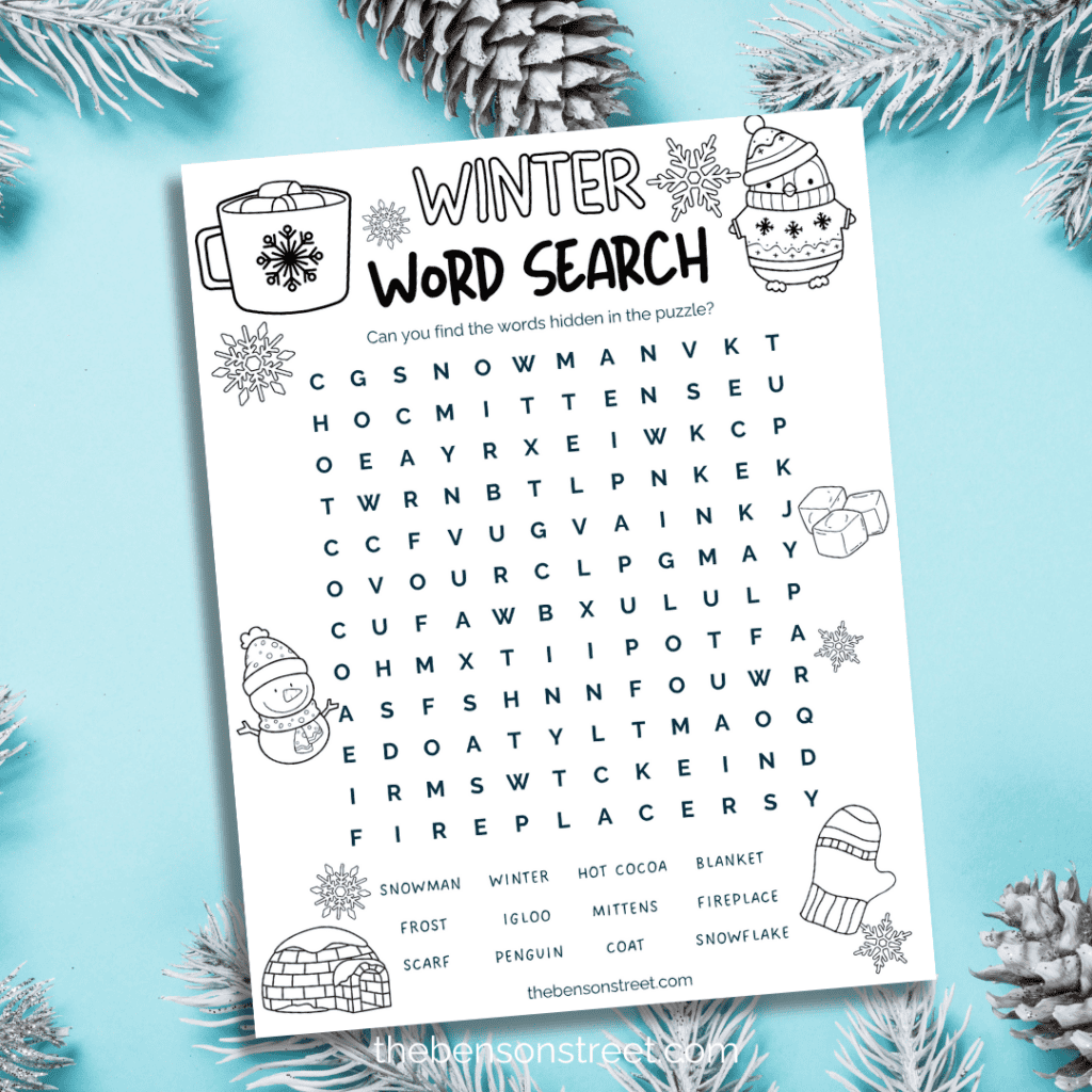 Winter Themed Word Search Printable for free