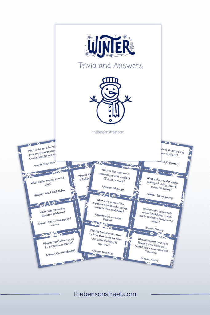 Winter Trivia and Answer Printable Cards