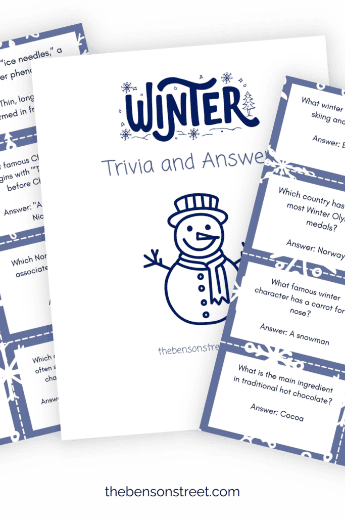 Winter themed Trivia and Answers printable file