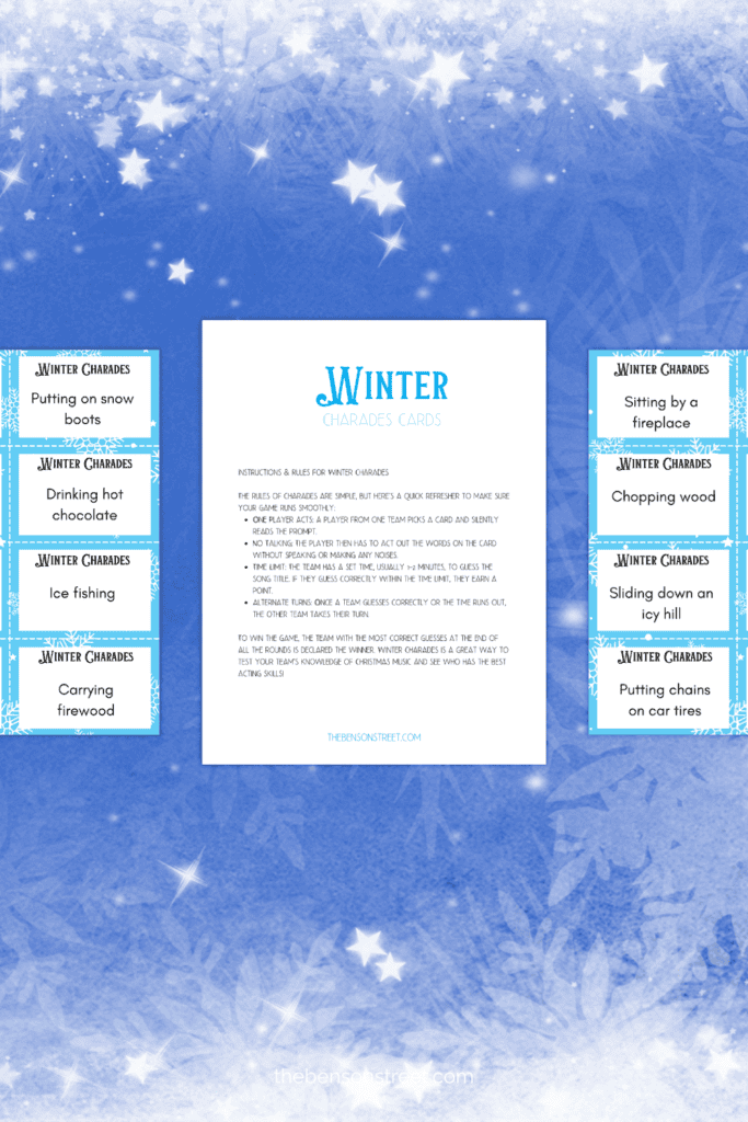 Winter themed charades game free printable