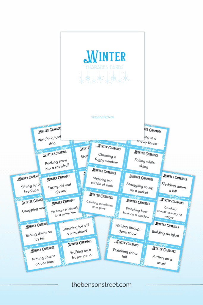 Winter themed charades game free printable with winter clue cards