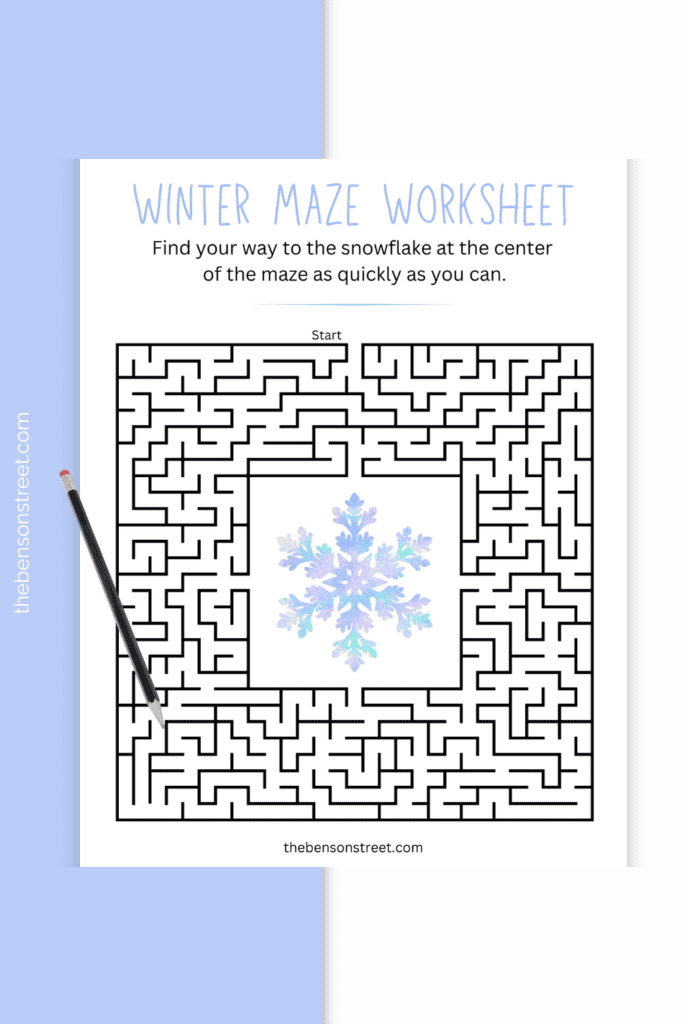 Winter themed maze printable worksheet