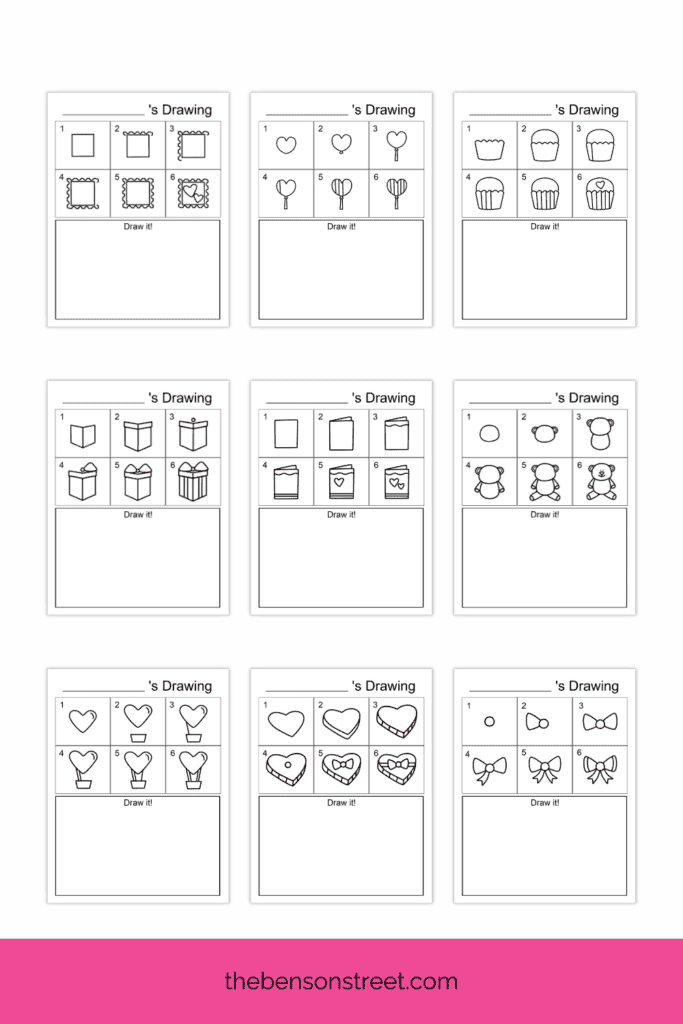 A bunch of Valentine's Day Directed Drawing Tutorials free printable