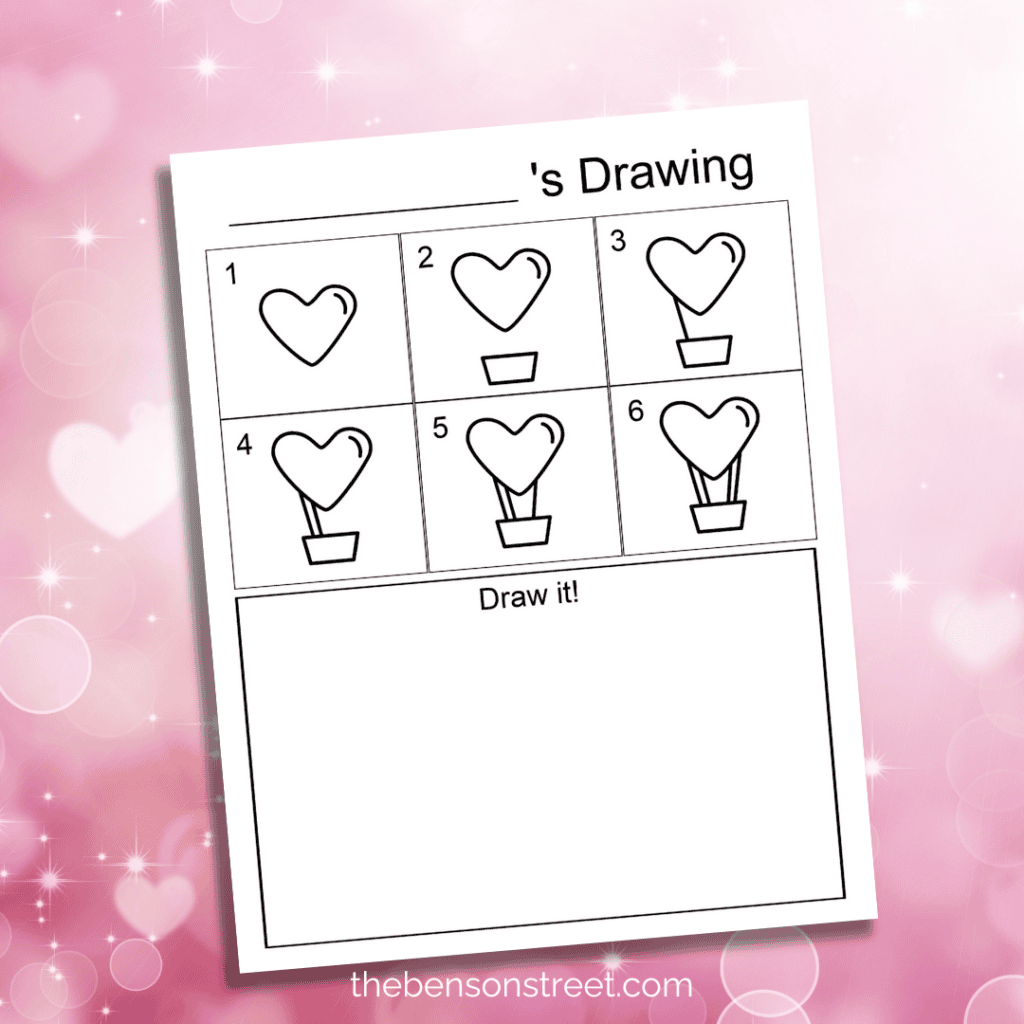 Cute Heart Hot Air Balloon Directed Drawing for Valentine's Day