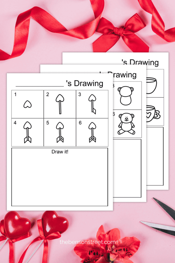 Cute Valentine Directed Drawings Printables in 12 different designs