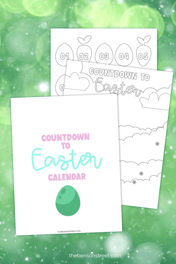 Easter Countdown Calendar Free Printable Pages in color or black and white for coloring