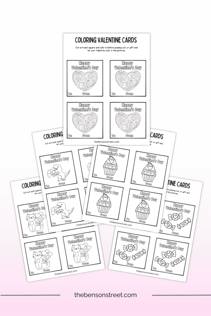 Eight different designs of valentines to color for kids of all ages free printable file