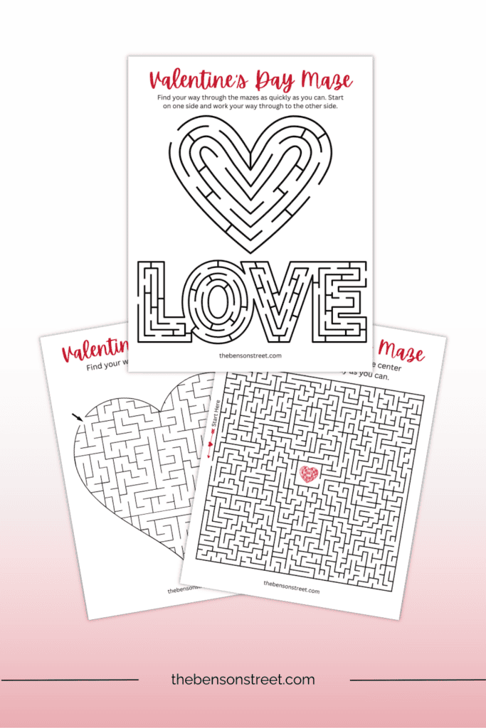 Enjoy a printable game for Valentine's Day with these free mazes