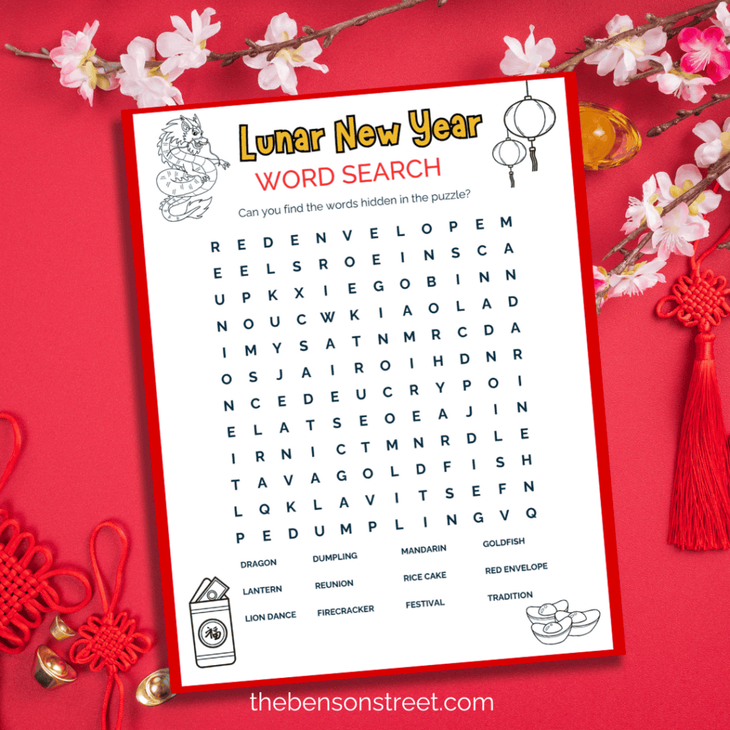 Find lunar new year words in this lunar new year word search