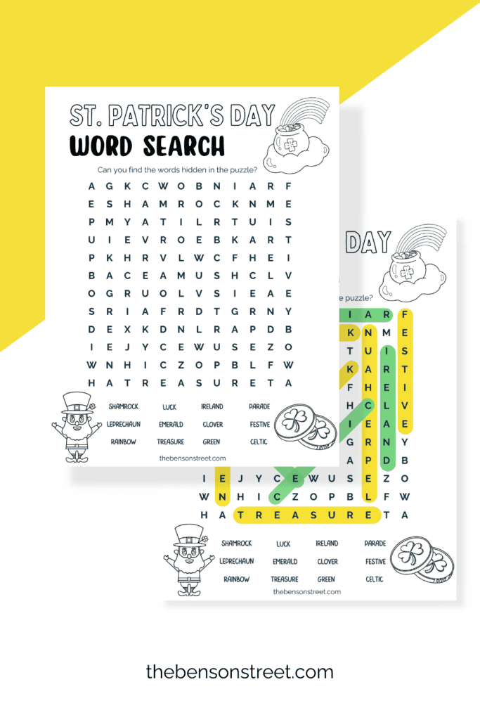 Find the themed words for St. Patrick's Day fun with this printable word search with answer key