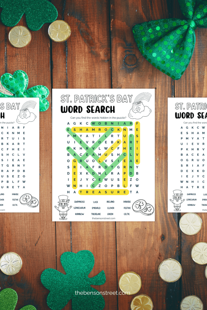 Find the words in the word search for St. Patrick's Day fun