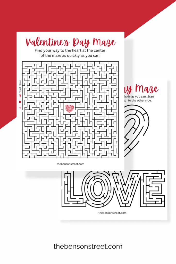 Find your way through some Valentine Themed Mazes with this free printable