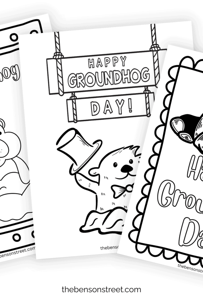 Four Happy Groundhog Day Coloring Pages