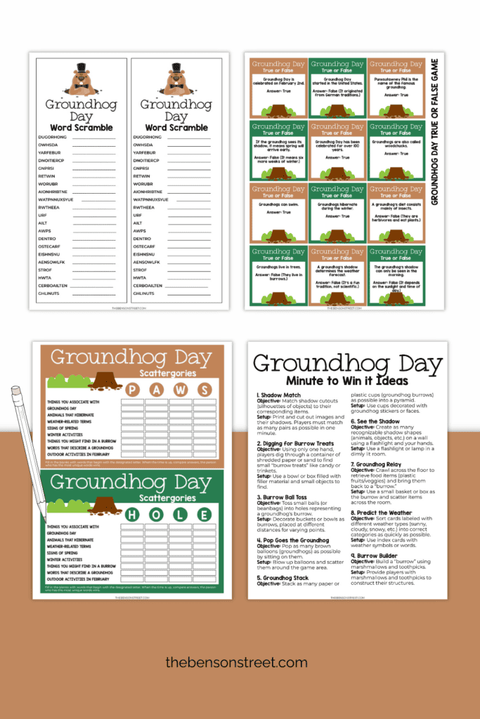 Free Games to play for Groundhog Day printable bundle