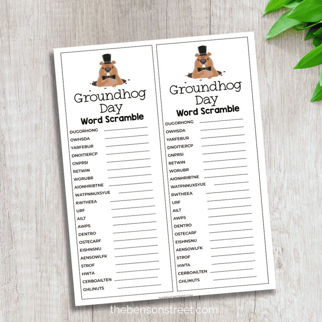 Free Groundhog Day Word Scramble plus more games