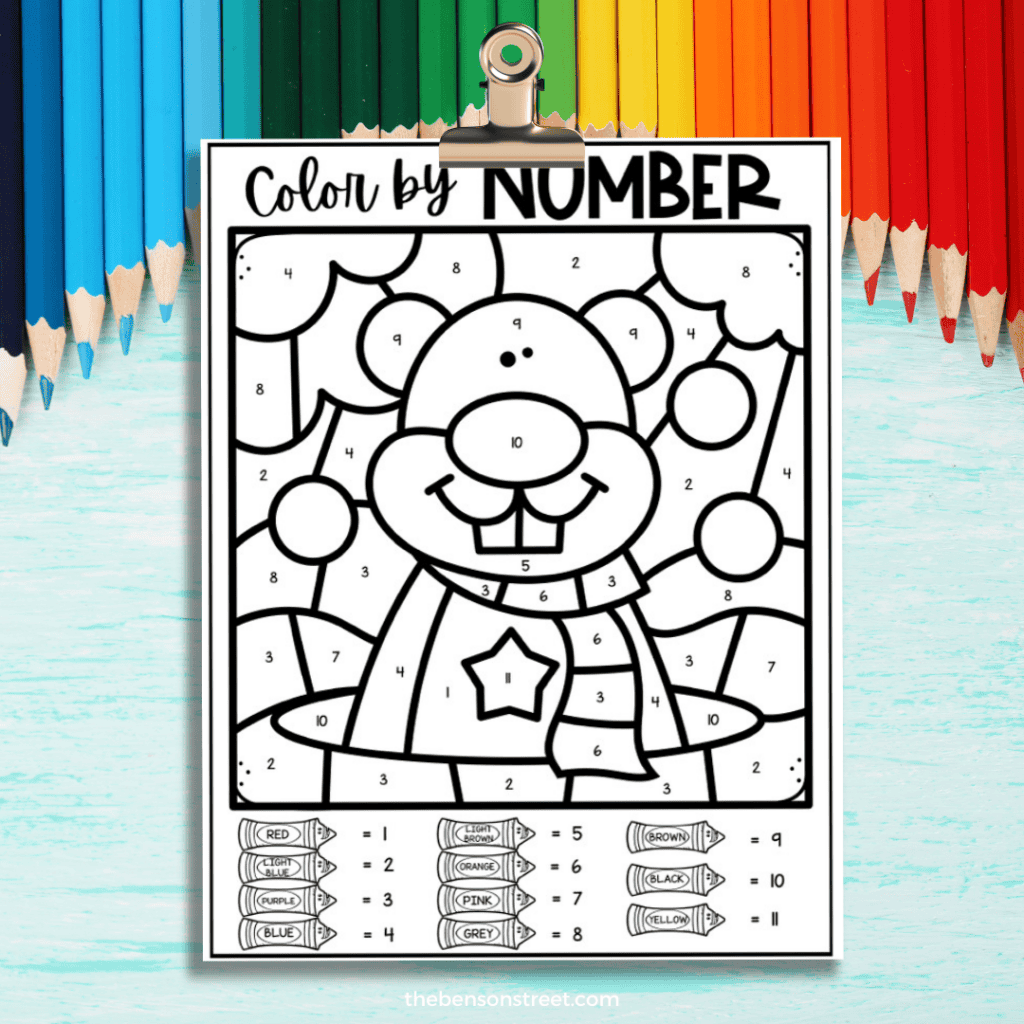 Free Printable Color by Number Page for Groundhog Day