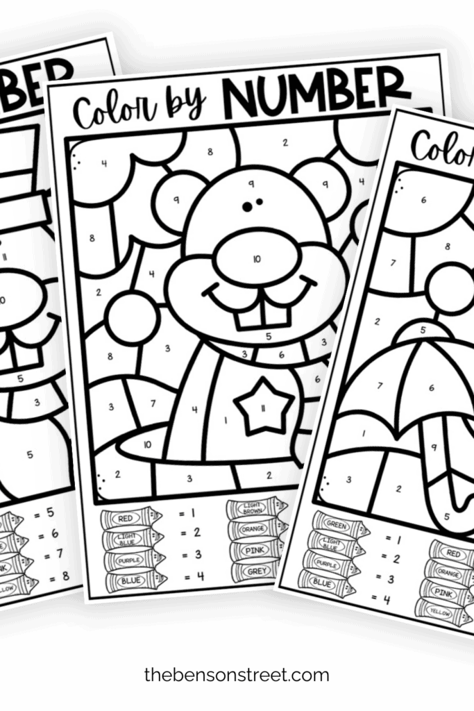 Free Printable Color by Number sheets for Groundhog Day