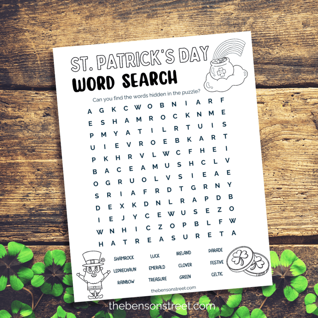 Free Printable Coloring St. Patrick's Day Word Search Puzzle