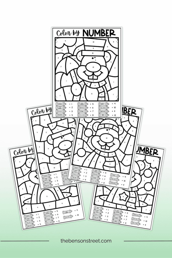 Free Printable Ground Hog Day Color by Number Pages