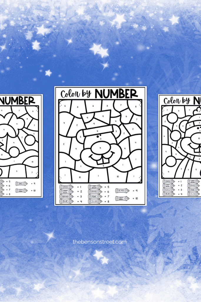 Free Printable Ground Hog Day Color by Number Sheets