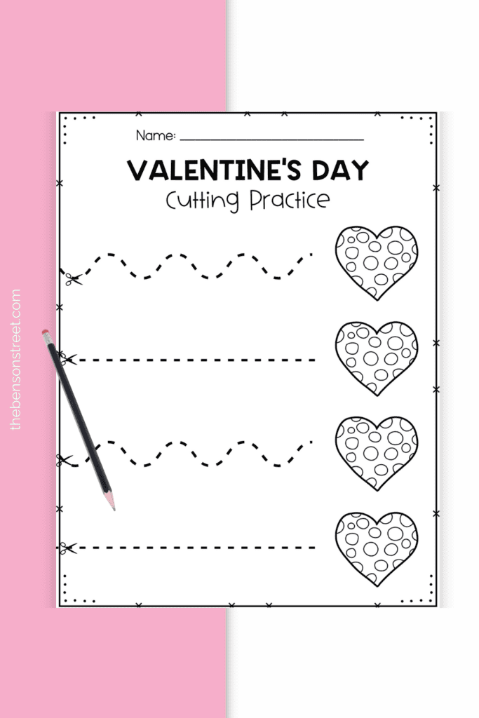 Free Printable Valentine's Day Cutting Practice and coloring page