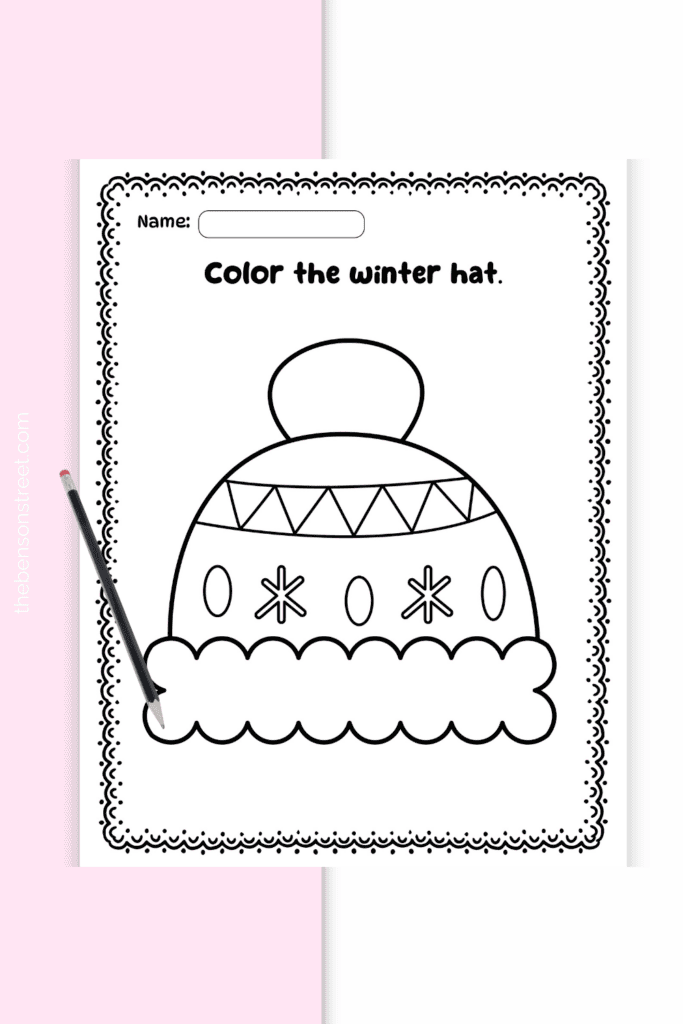 Free Printable set of Winter coloring pages pictures of hats for winter