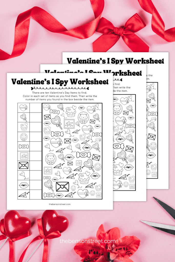 Free Printable worksheet for Valentine's Day with an I Spy Worksheet