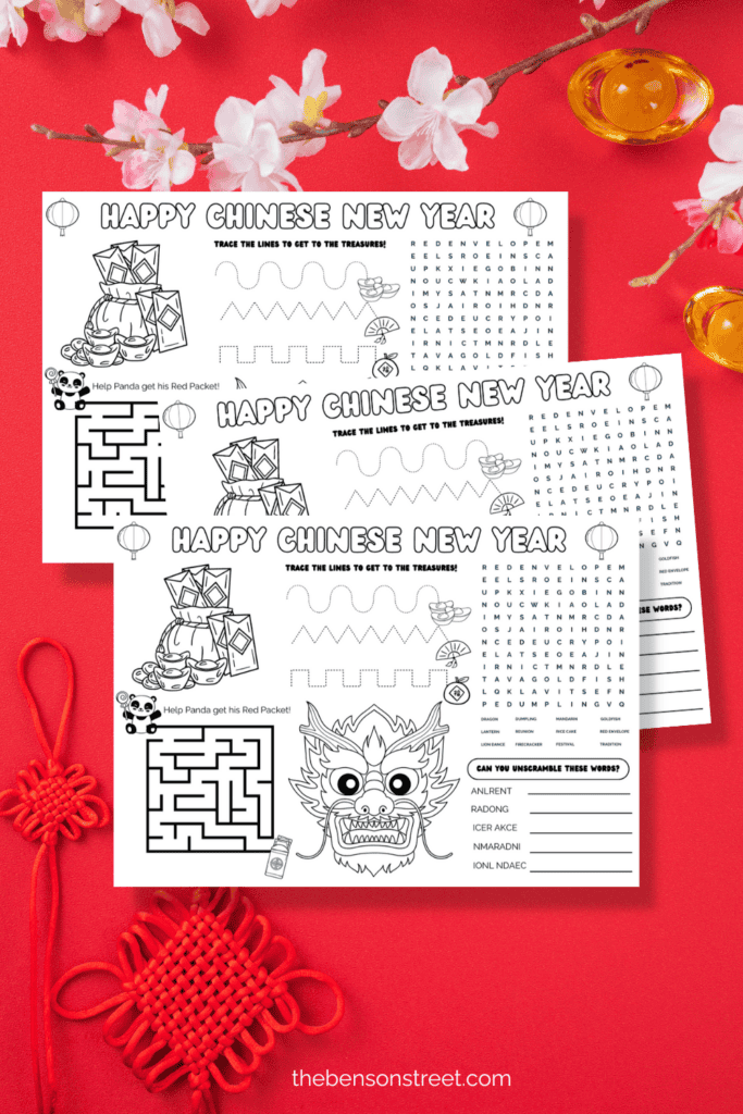 Free printable Lunar new year activity placemat for kids with answer key