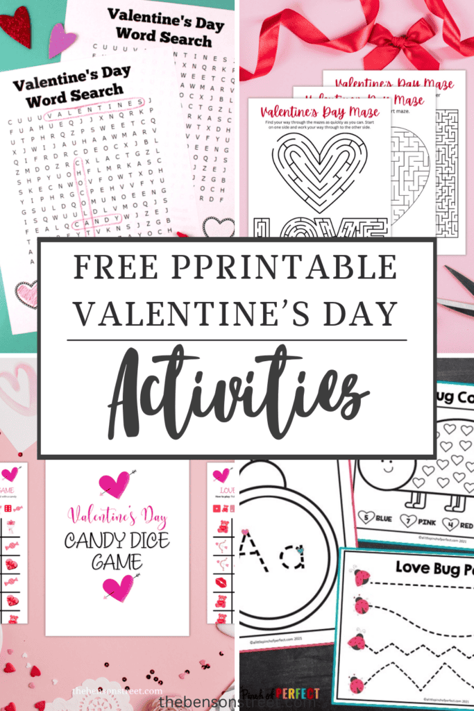 Free printable Valentine's Day Activities for kids with games, worksheets and more