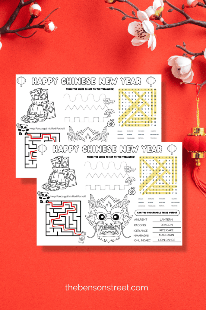 Free printable chinese new year activity mat for kids with answer key
