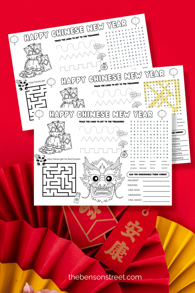 Free printable chinese new year activity placemat for kids with answer key