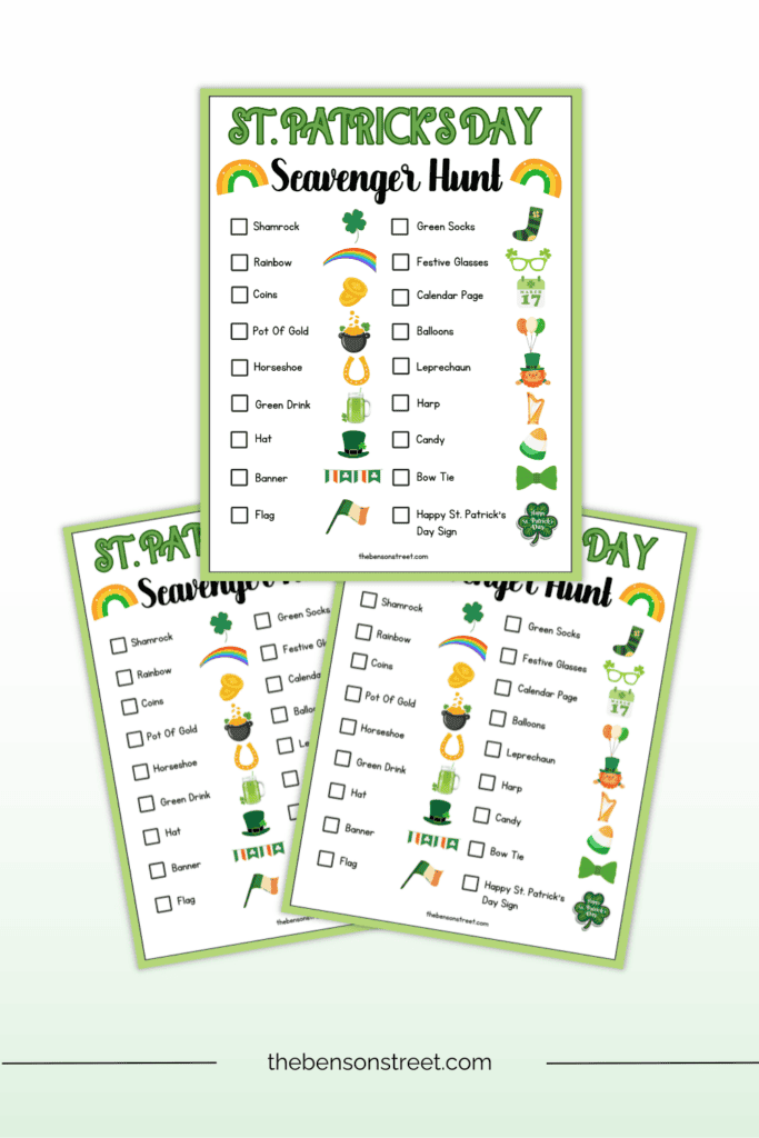 Free to print printable St. Patrick's Day Kids Scavenger Hunt