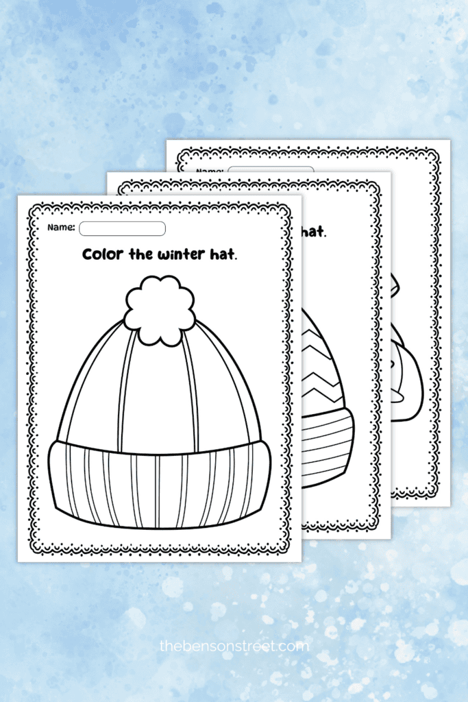 Freebie Winter Hat coloring pages set printable