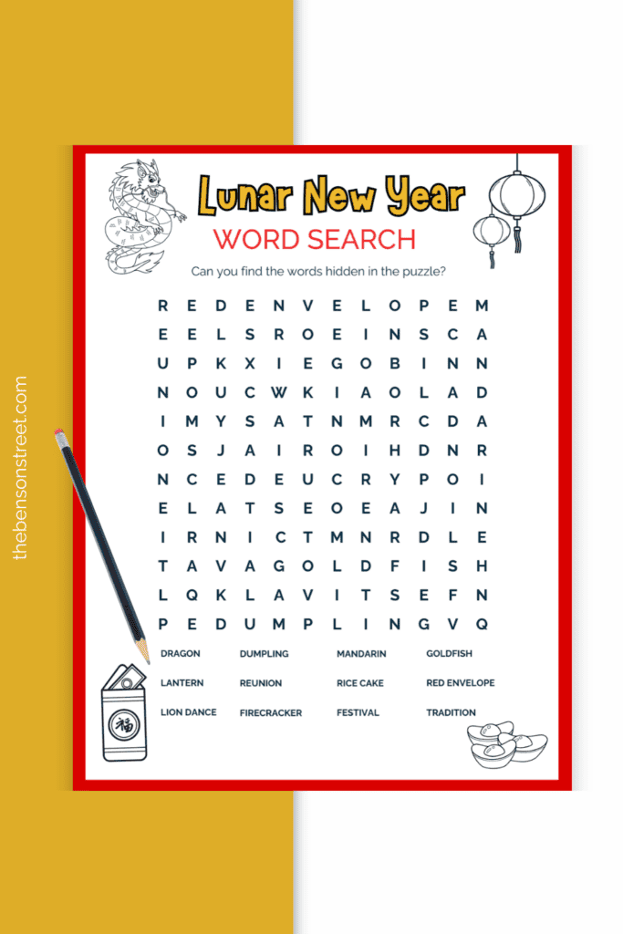 Freebie for Word Search for Lunar New Year with a Lunar New Year Word Search Free Printable