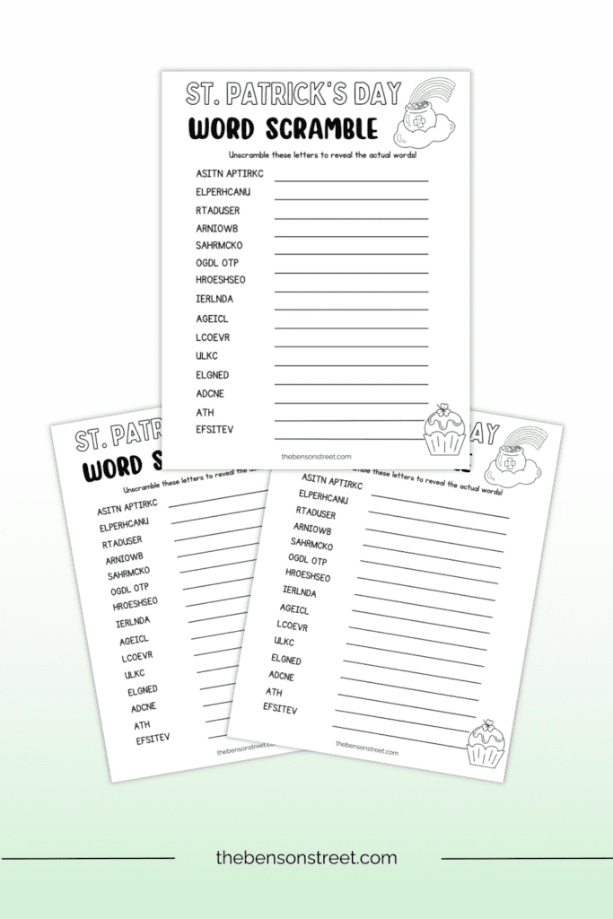 Freebie to Unscramble themed words for St. Patrick's Day with a free printable