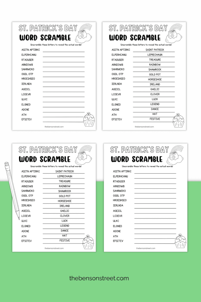 Fun Word Scramble Game to color and solve for St. Patrick's