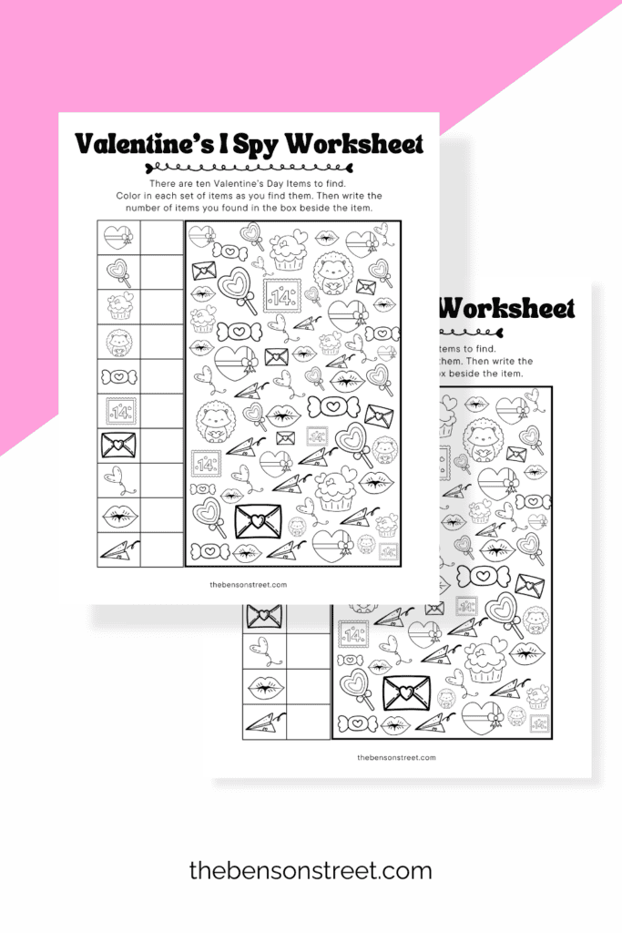 Fun Worksheet for February. Find these Valentine Images in this I Spy Worksheet for Valentine's Day