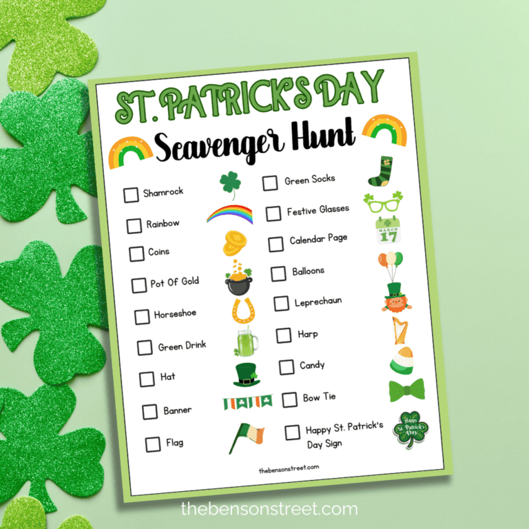Go on a Kids Scavenger Hunt for St. Patrick's Day with this printable list of items to find