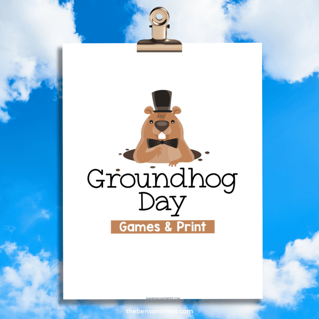 Groundhog Day Games and Print Title Page on a clipboard
